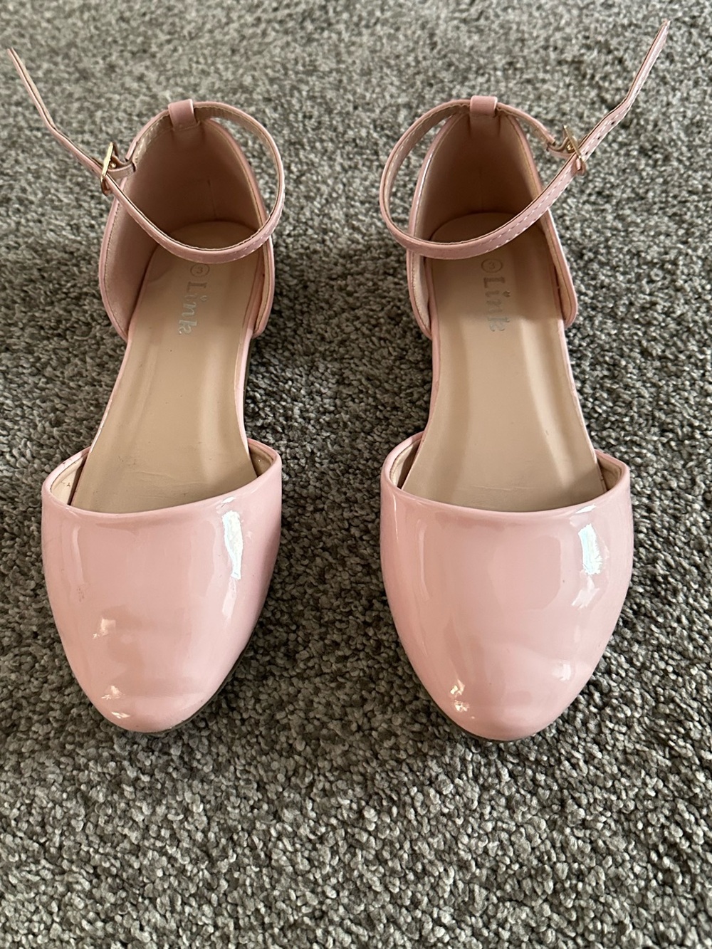 Girls Patent Pink Ankle-Strap ballet Flats Sz 3